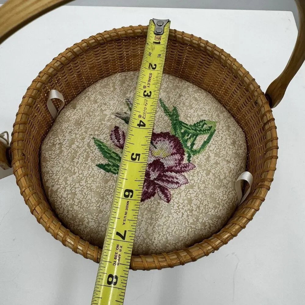 Museum Quality Nantucket Lightship Basket With Needlepoint Cushion White Ash